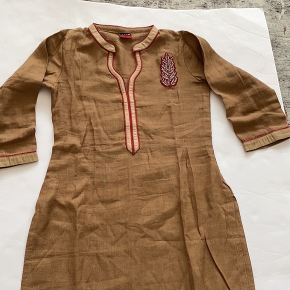 Beige/ brown red indian long kurta top small - Picture 3 of 3
